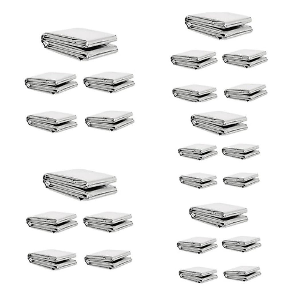 Kit 25 Cobertor Manta Térmica Aluminizado Isolante Emergência Resgate Acampamento Camping Hipotermia Morador de Rua Doação Procedimento Estético Estética Aquecimento Proteção Calor Frio Quente Gelado Térmico Polietileno Aluminada Vitima Isolante Montanha