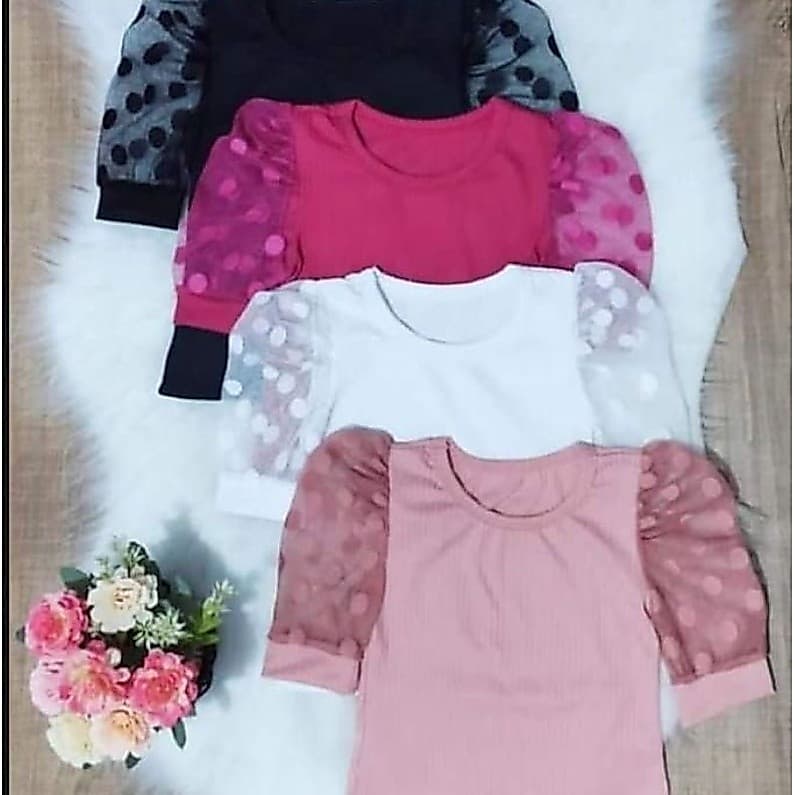 BLUSA  INFANTIL TECIDO CANELADO COM TULI