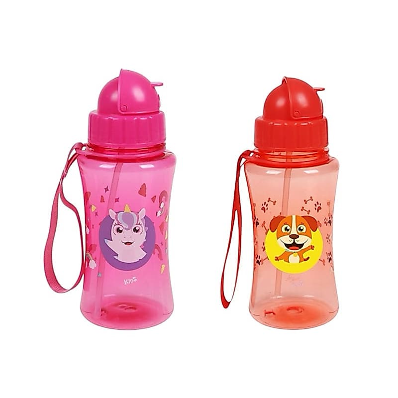 Garrafa de Água Infantil com Canudo e Alça - Squeeze Garrafinha de Água - Tampa Flip-Top