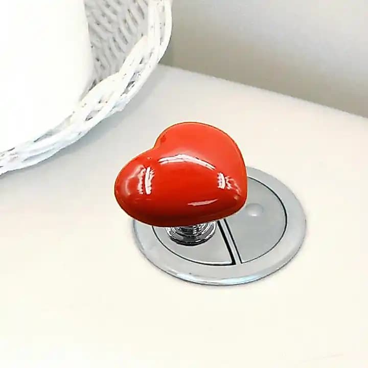 Botão Decorativo Coração Descarga Sanitária Banheiro Puxador Gaveta Salva Unhas Levanta Tampa de Assento Lev