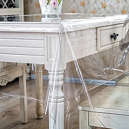 Toalha Plástica Transparente Retangular PVC 1,40x2,10m - 1,40x1,40m - 70x70cm – Proteção para Mesa