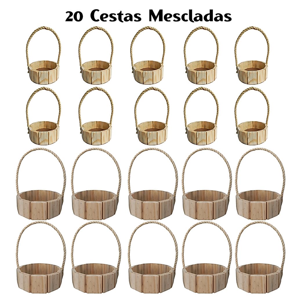 Kit 20 Cestas de Madeira Pinus Mescladas 10un de 13cm + 10un de 16cm Para Presentes de Natal