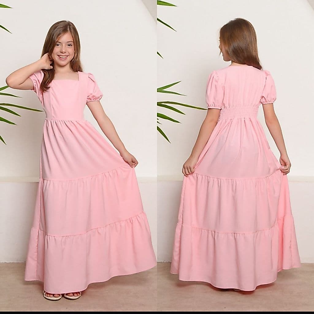 Vestido longo juvenil com manga