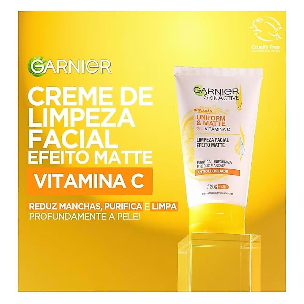 Garnier Uniform & Matte Sabonete Limpeza Facial Vitamina C 120g - Reduz Oleosidade e Marcas