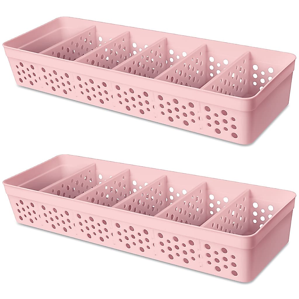 Kit 2 Cestos Organizadores com 5 Divisórias Removíveis 34x11,5x5,5 Caixa Organizadora G