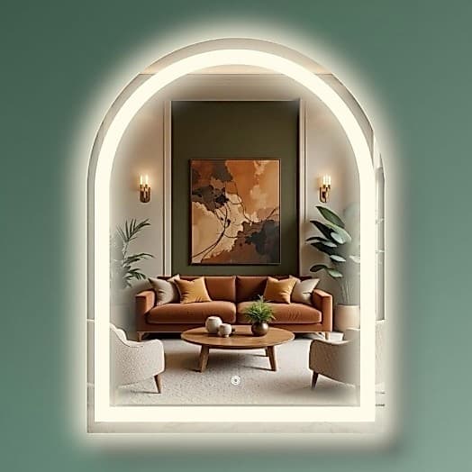 Espelho Decorativo Oval Meio Corpo  Jateado Iluminado com Led 3 tons Botao Touch Maquiagem Salão