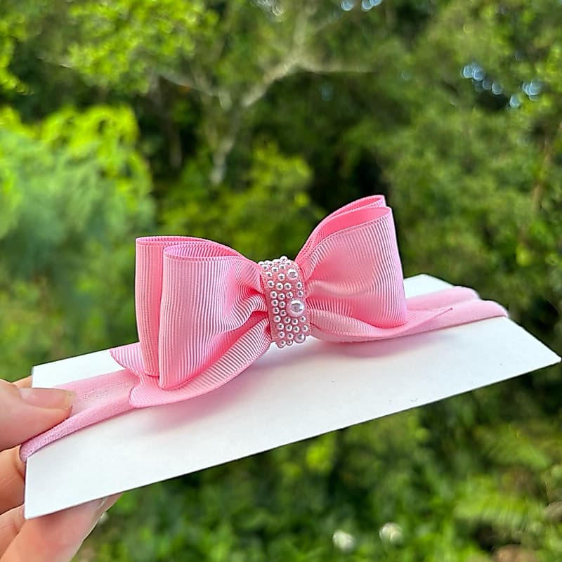 Laços bordado com pérolas Rosa Faixinha para bebês infantil fica de pé escolha sua cor