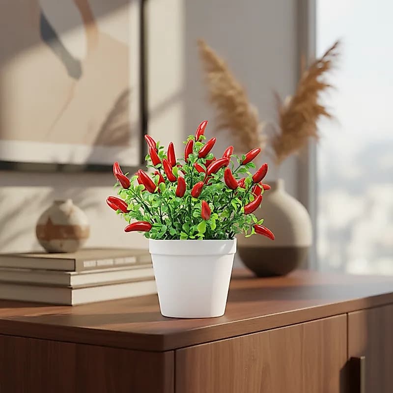 Arranjo Artificial Buquê de Pimenta Com Vaso Decorativo
