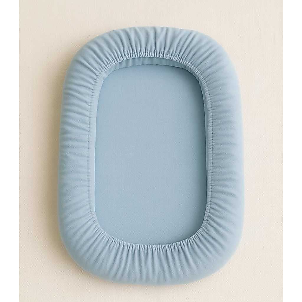 Lençol para casulinho de berço portátil na cor azul bebe com elastico na volta toda