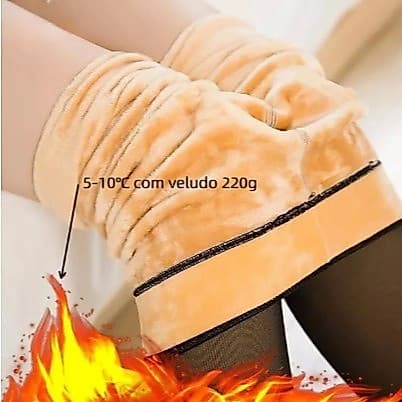 Meia Calça Preta Térmica Forrada Peluciad Lã Super Elástica Slim Adulta Feminina com Pés Toque Macio Felpada