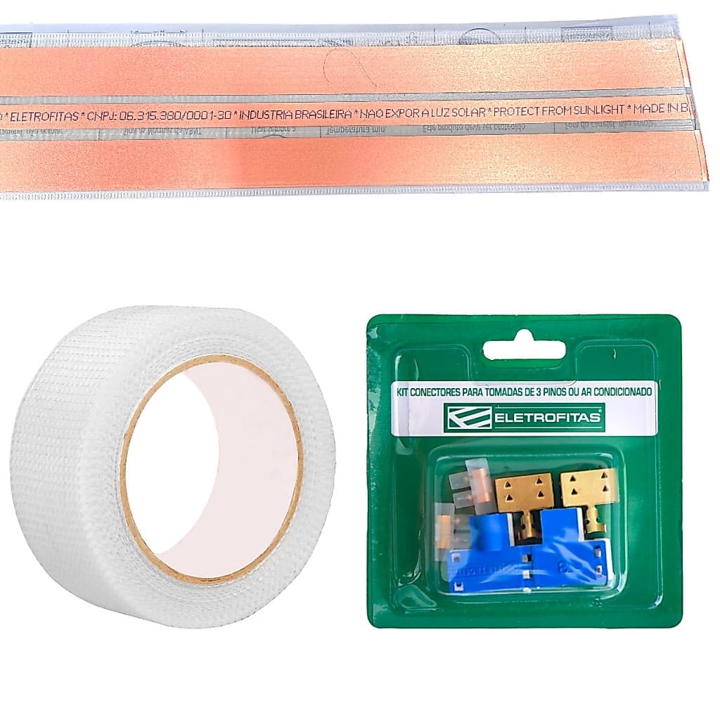 Kit Eletrofita 3 Pistas 20A/750V + Terra 10A Fita Elétrica Adesiva 1 a 5 Metros