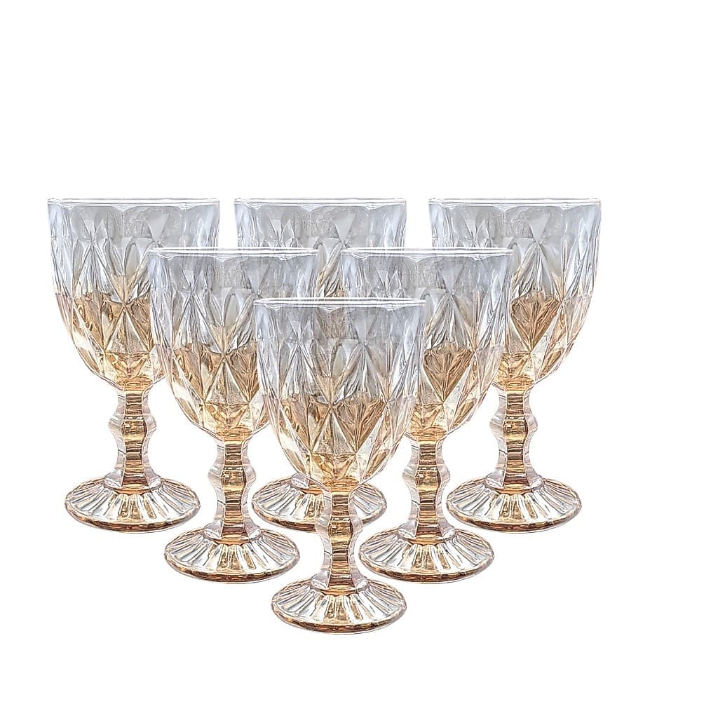 Conjunto 6 Taças Água Vidro Relevo Âmbar Luxo 330ml