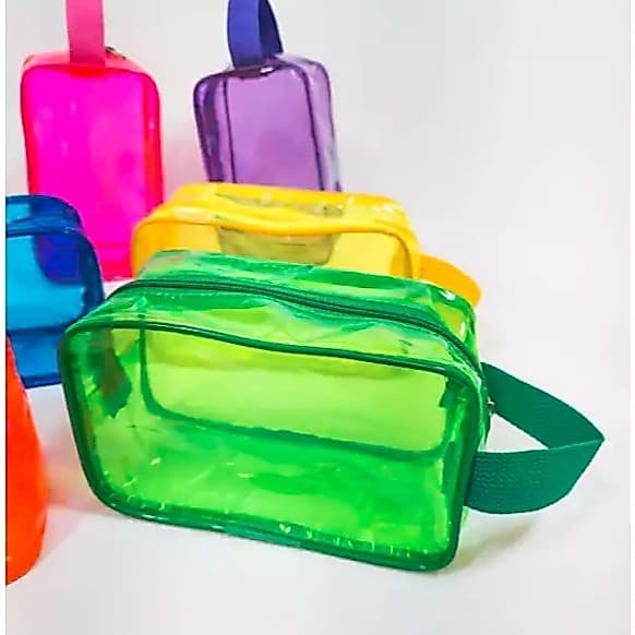kit 12  Bolsa Necessaire Pequena Porta Higiene Porta Maquilagem Documento Viagem Cor Neon Transparentes
