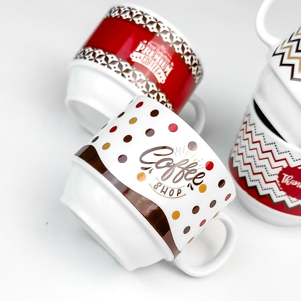Kit Jogo Com 4 Xícaras Café Chá 160mL Suporte Metal COFFE