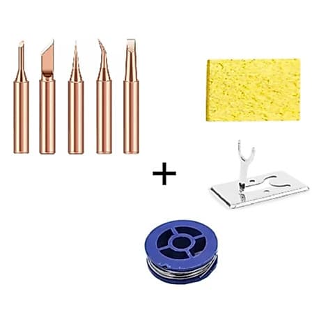 KIT Pontas para Ferro de Solda 5 Pontas Kit de Cobre 900m Para estação de Solda Suporte Esponja Estanho