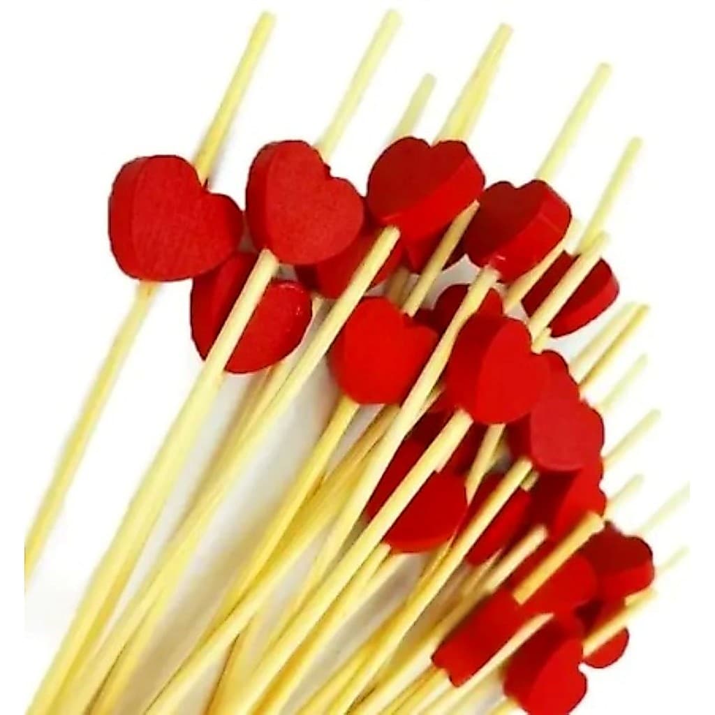 Palito em Bambu para Petiscos com Detalhe Coração – 20, 40 e 60 Unidades | Ideal Para Festas