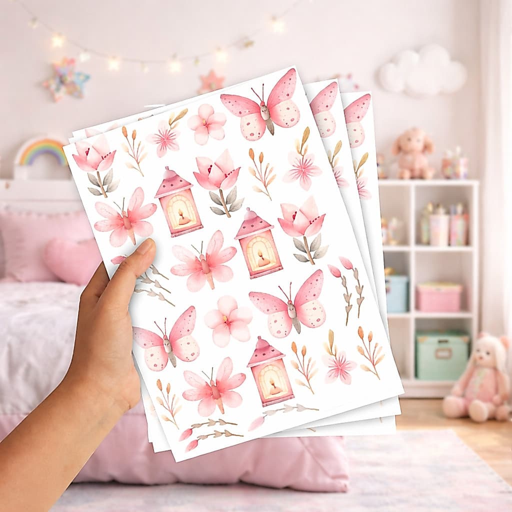 Adesivo de Parede Borboletas e Flores  Decoração Delicada para Quarto Infantil Menina
