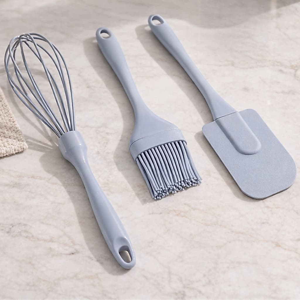 Kit Batedor Fouet Fue, Espatula Pão Duro e Pincel Silicone Batedor de Ovos E Massas Cabo Reforçado