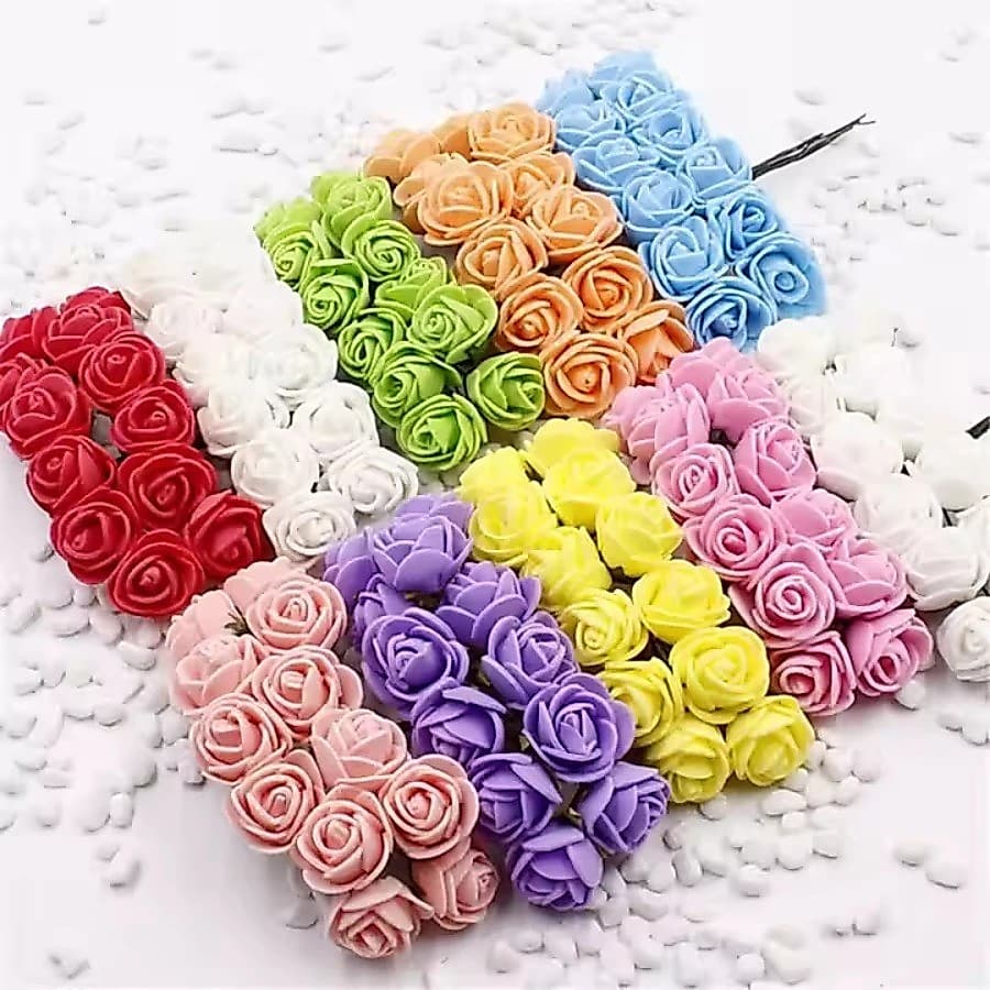 Mini Rosas Flores Rosinha Artificial Eva Cetim Decoração