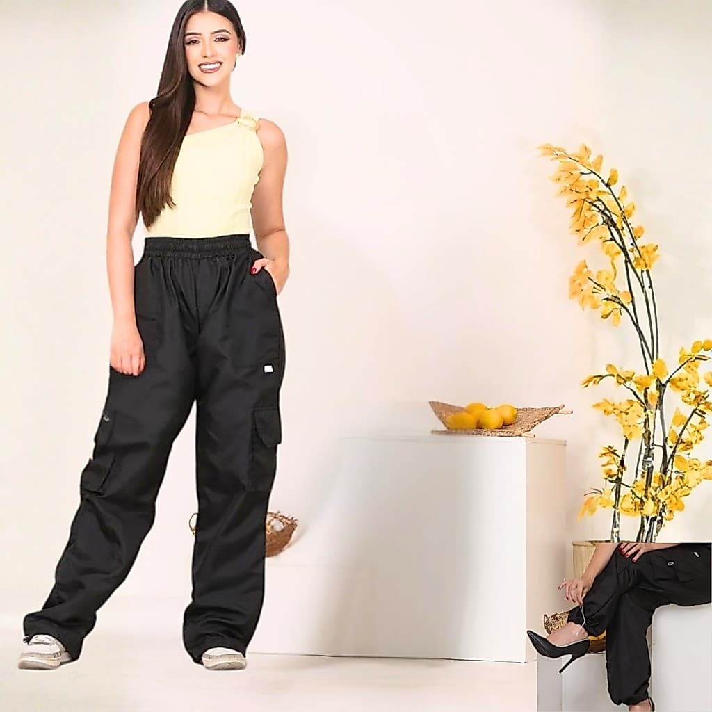 Calça Cargo Preta Estilosa para o Dia a Dia E UNISEX