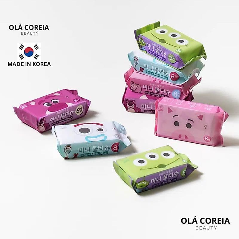 DAISO-Lenços Umedecidos Portáteis De Bolso Disney Toy Story 8 Folhas x 8 Pacotes