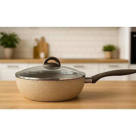 Panela Wok Frigideira Com Tampa Cerâmic Life Suprema Alumínio Antiaderente 24cm 2,3L Vanilla Brinox
