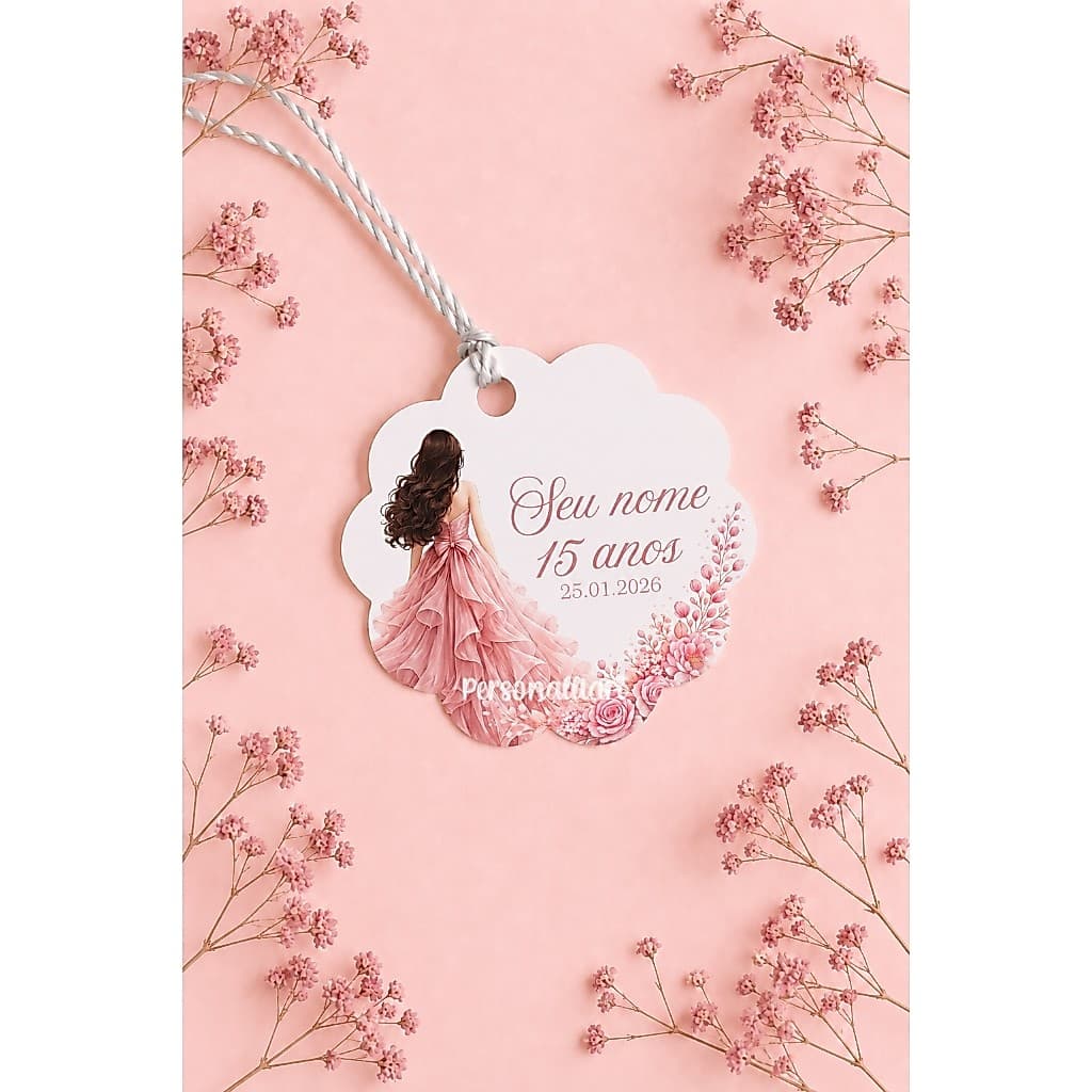 Tag Personalizada 15 Anos Floral | Ideal para compor Lembrancinha Debutante, Festas 15 anos | Papel Glossy 180g