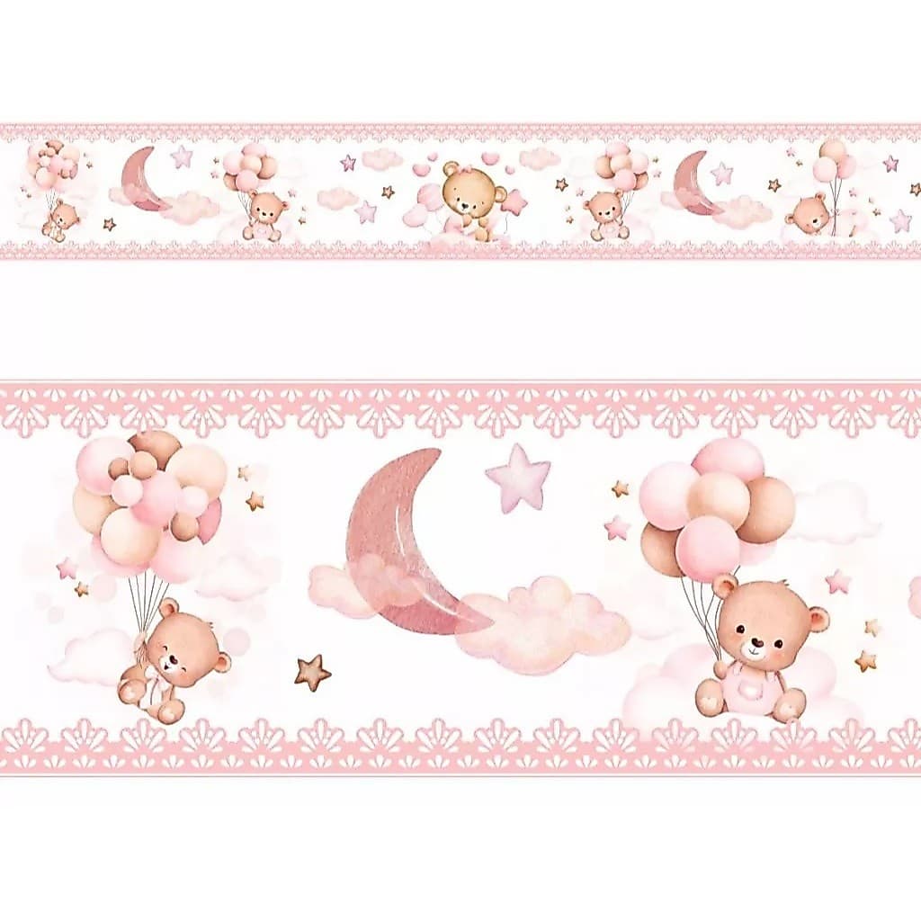 Faixa Quarto Infantil Border Papel Parede Ursinha Balão 4 Metros Envio Imediato