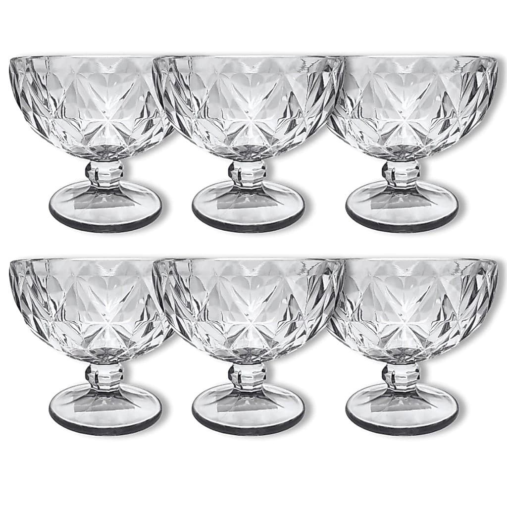 Jogo 6 Taças De Sobremesa Vidro Diamond 310ml Premium Kit Taça De Sorvete Doce Elegante