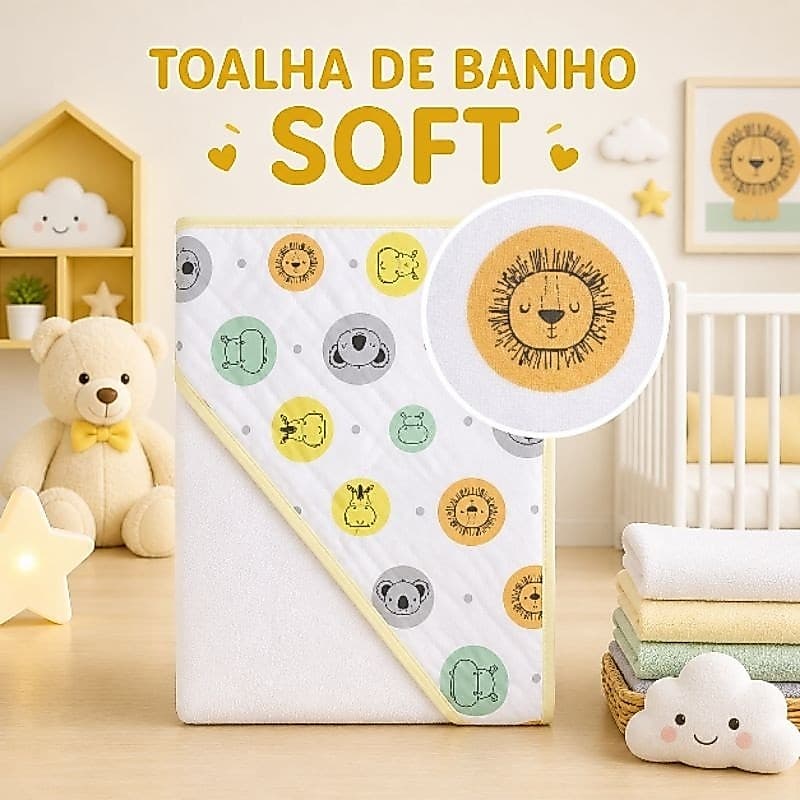 Toalha de  Banho de Bebê com Capuz Soft Fralda Macio Algodão Absorvente Medidas 80 cm x 80 cm Menino Menina Presente