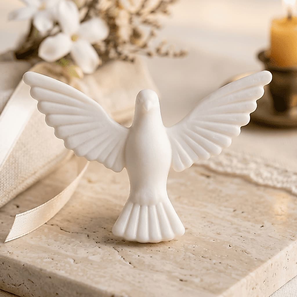Kit Divino Espírito Santo Branco 8cm Decoração Religiosa Batizado Casamento Crisma Primeira Comunhão