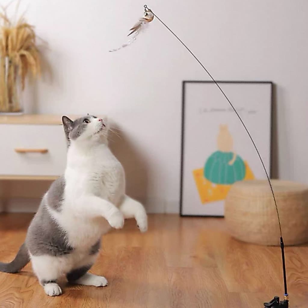 Brinquedo para Gatos com Ventosa, Varinha  com Pássarinho, Antiestresse, Autodiversão e Exercício