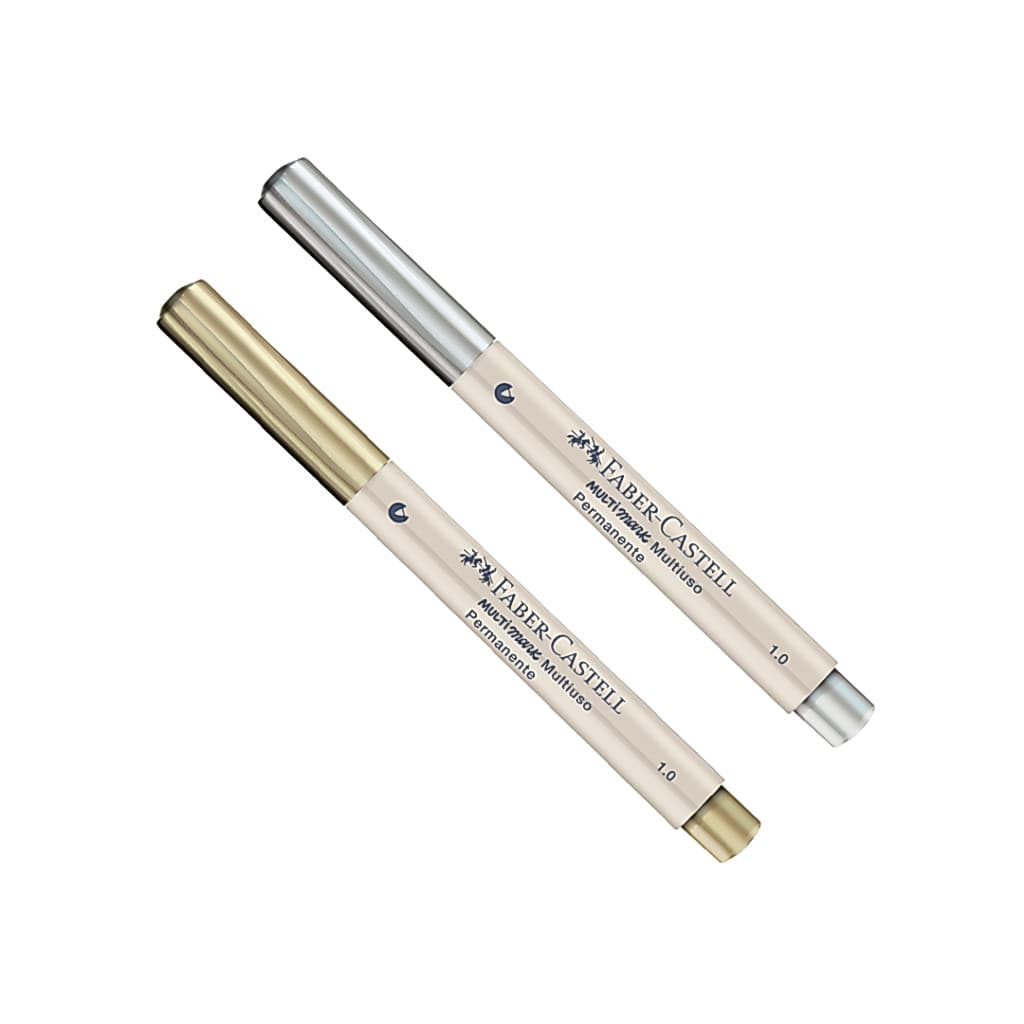 Caneta Marcador Permanente Faber-Castell Multimark Multisuperfície 1.0mm Prata Ouro 1 ou Kit C/ 2