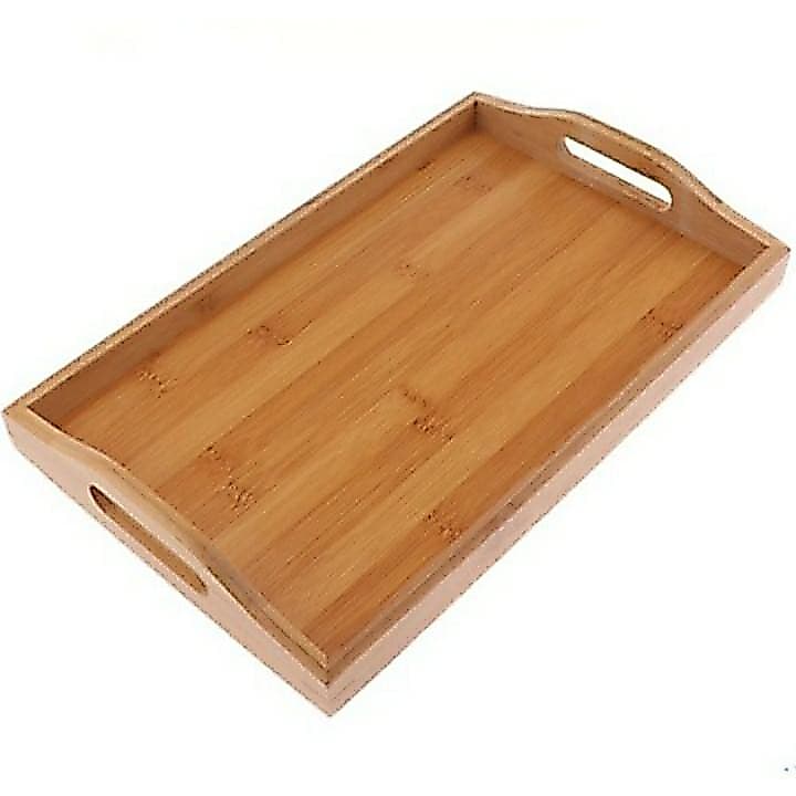 Bandeja De Bambu Retangular Com Alça 40x30cm - Envio Agora!