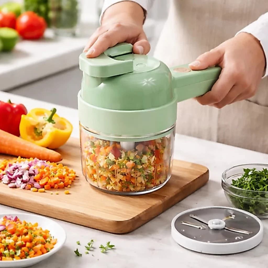 Triturador Cortador Elétrico Multifuncional Alta Eficiência Compacto Design Verde Prático Cozinha