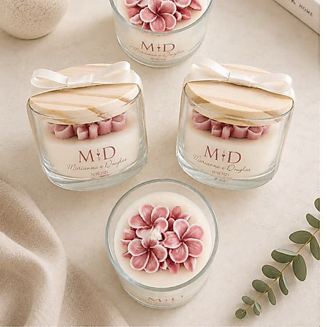 KIT Vela Personalizada FLORES - Lembrancinha, Aniversario, 15 anos, maternidade, batizado, crisma