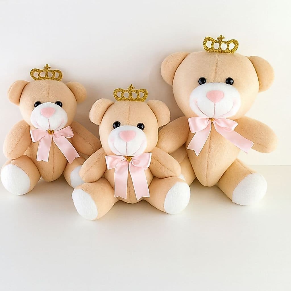 Trio Urso Articulado Rosa -Trio De Ursos Para Nichos e Decorações Infantil