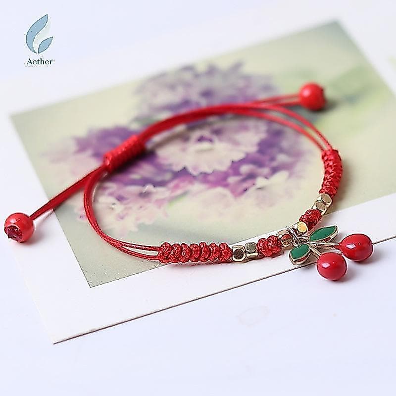 Aether Morango Cereja Pingente Luy Corda Vermelha Trançada Pulseira Ano Novo Natal Festa De Aniversário Presente Frutas