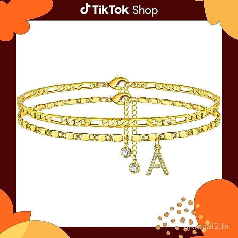 Conjunto de Tornozeleiras em Camadas com Letras da GANIA para Mulheres, com Conjunto de Tornozeleiras com Pino TWHR