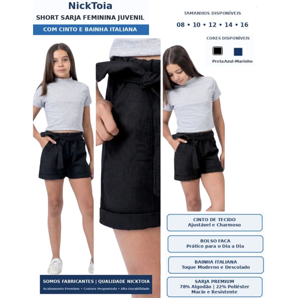 Bermuda Sarja Feminina Juvenil com Cinto