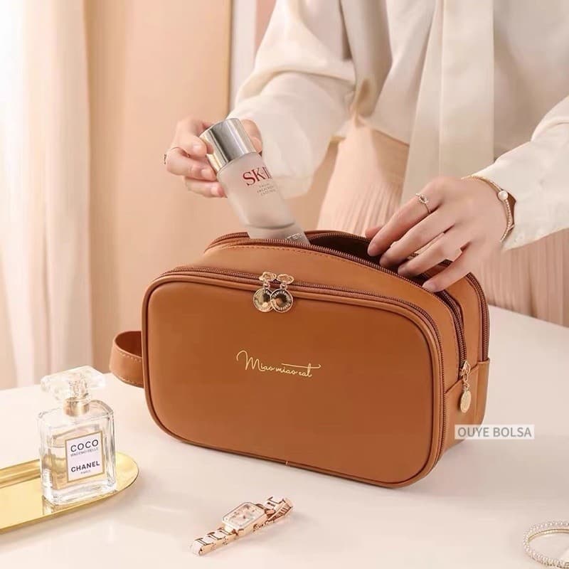 Necessaire Feminina Grande Capacidade com Alça, Duplo Compartimento, Organizador de Maquiagem Para Viagem