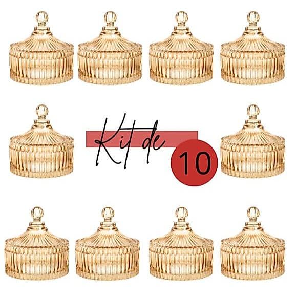 Kit 5 ou 10 Bomboniere de Vidro Potiche Baleiro Lembrancinhas Doce Switch Gold 88 ml