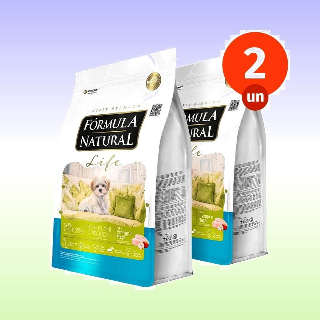 Kit Ração Seca 2 Fórmula Natural Life Cães Filhotes Porte Mini e Pequeno 1 KG Adimax