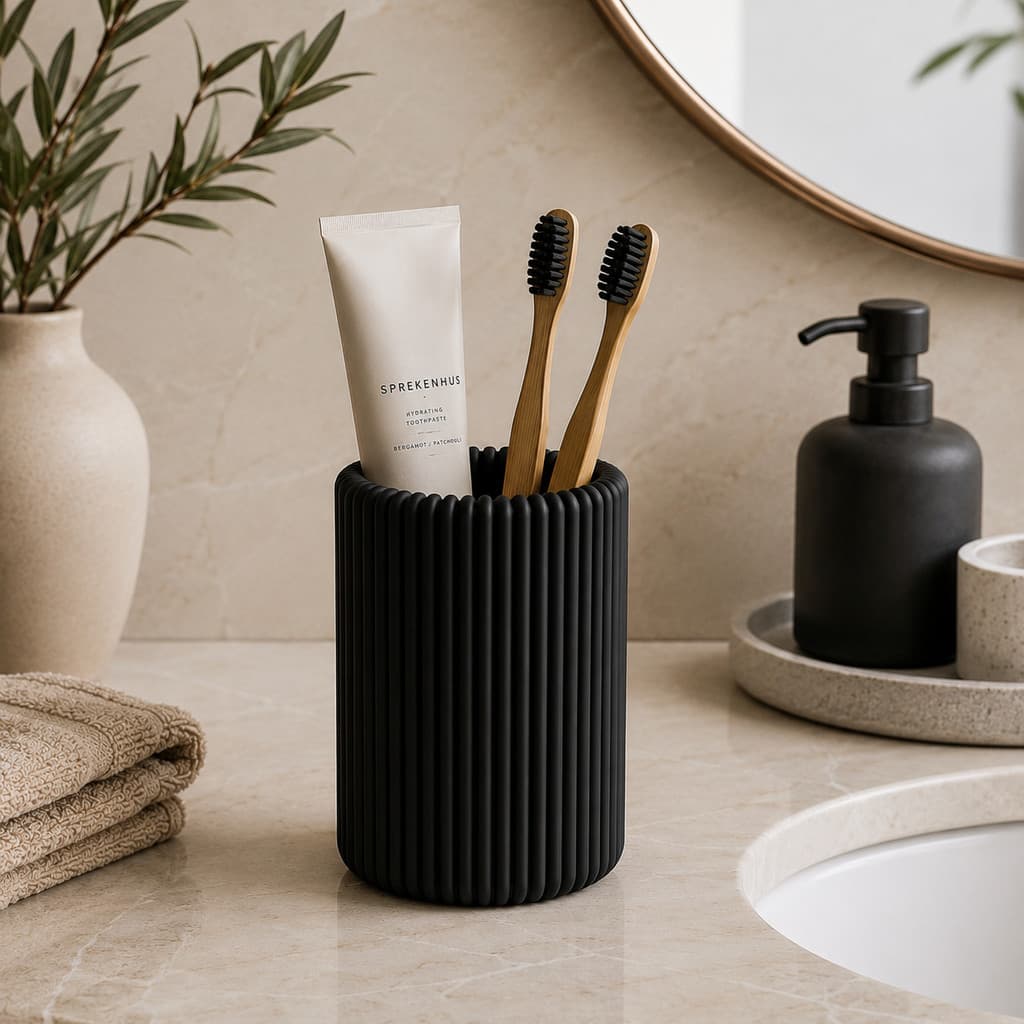 Suporte Porta Escova de Dente Canelado Decorativo Bancada Banheiro Moderno