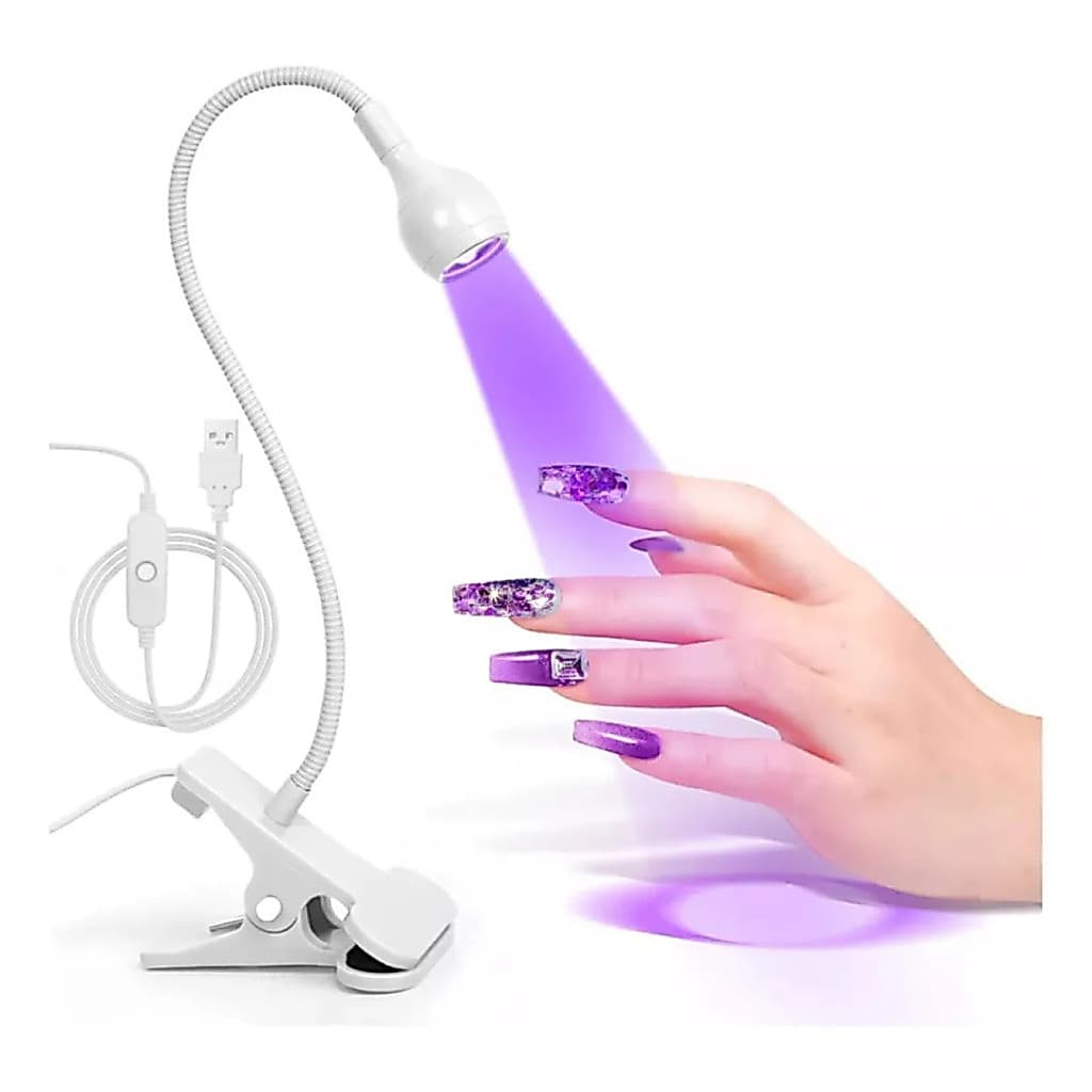 Mini Luminária Clip De Mesa Com Led Ultravioleta Secagem