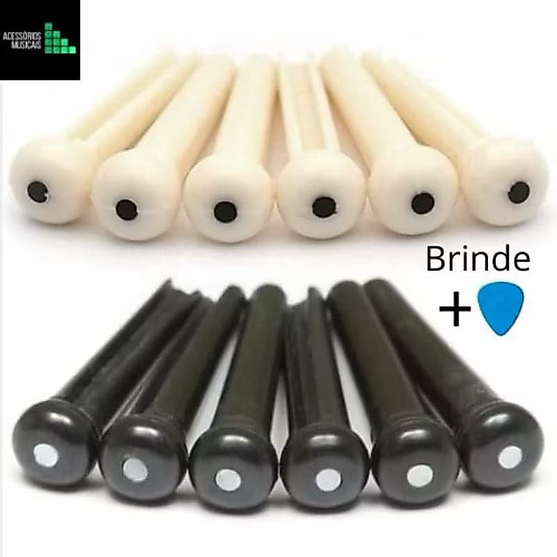 Kit de Pinos para Violão Aço com 6 Unidades Preto ou Branco