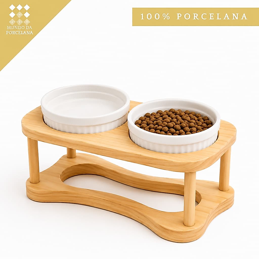 Bebedouro Comedouro Pet Duplo Elevado Agua Ração Porcelana 190ml Cachorro Gato