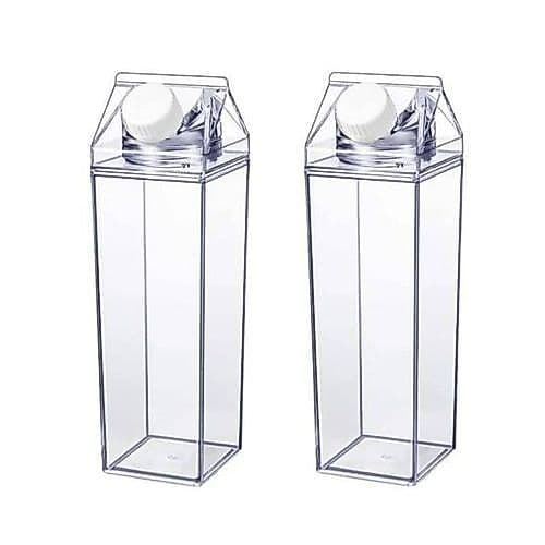 Garrafa de Acrílico Transparente Premium Quadrada Estilo Caixa de Leite 500ml – Minimalista, Livre de BPA, para