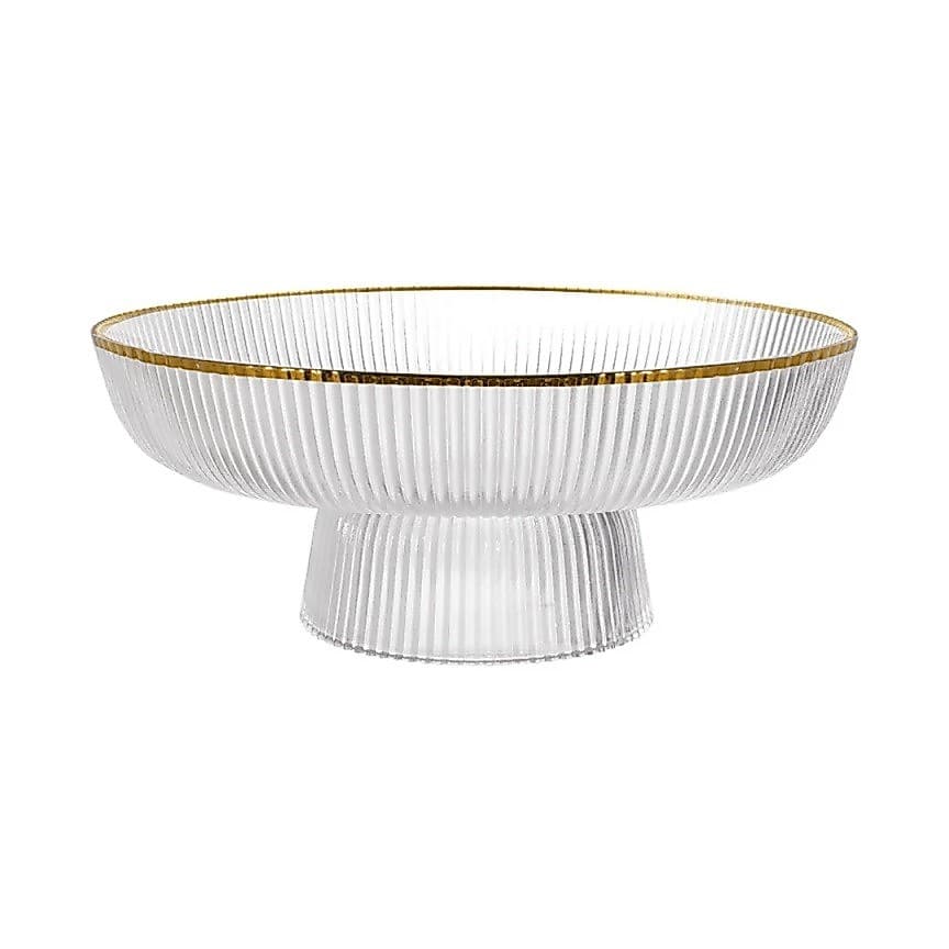 Centro de Mesa de Vidro com Pé Graffiato Transparente e Borda Dourada 26cm PRATP080GD
