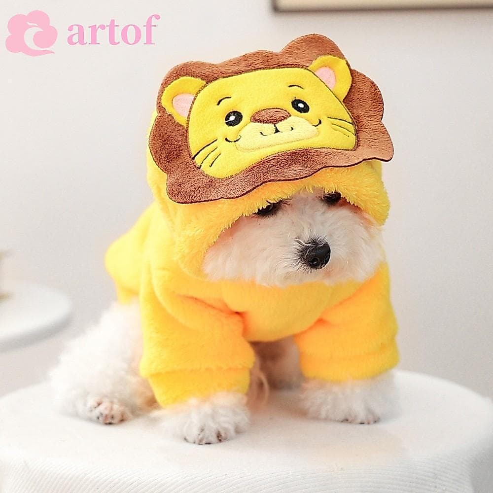 Fantasia De Leão Para Cachorro ARTOF , Moletons Quentes E Grossos Cães , Macacões Macios Com Padrão Animal Confortável